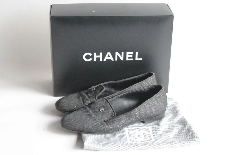 CHANEL Mocassins noir pailleté T38 C (69987) - Photo 1/4