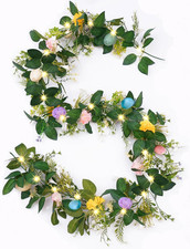 6FT Easter Garland for Mantle Easter Egg Garland with Lights Artificial Spring D