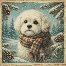 Maltese Puppy Dog Comfort in the Cold Counted Cross Stitch