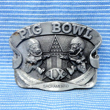 Pig Bowl Police Football Belt Buckle 9th Annual Sacramento CA Vtg 1982  .GTA929