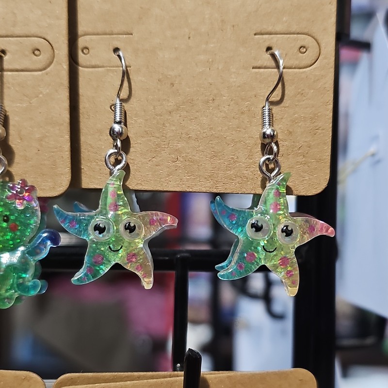 Handcrafted Resin Multicolor Starfish Dangle Earrings Beach Animal Theme
