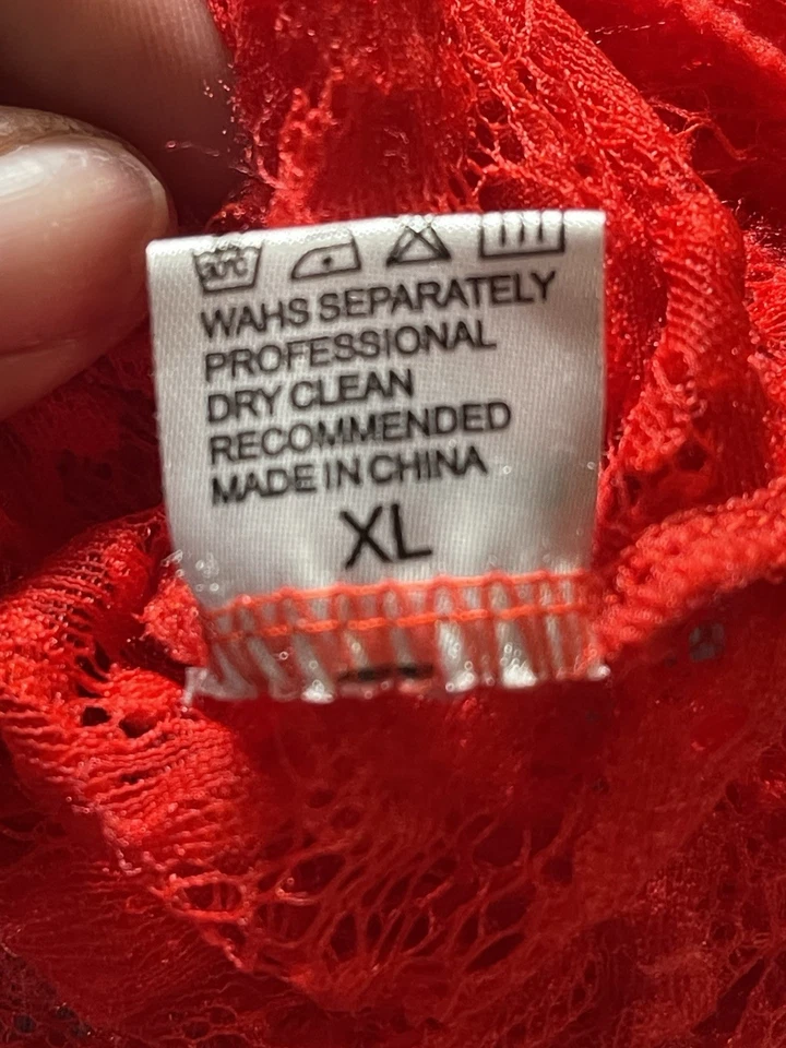 Sexy Lencería Roja Vestido de Encaje Medias Ganchos Stripper Talla XL F-170 Foto 3 de 4