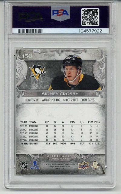 2024 UPPER DECK ARTIFACTS GOLD FOILBOARD #150 SIDNEY CROSBY PSA 10 LOW POP RARE view 2