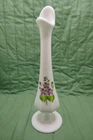 Vintage Fenton Milk Glass 8" Bud Vase "Violets in the Snow" Signed J. Stevens