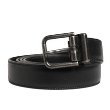 DOLCE & GABBANA Belt Men Black Classic Leather Metal Buckle 110cm / 44in 480usd