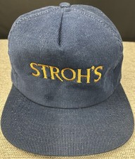 Vintage Stroh’s Beer Blue Corduroy Adjustable Snap Back Hat Cap Made in USA