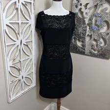 JOSEPH RIBKOFF size 12 BLACK STRETCH LACE ACCENT SLEEVELESS SHEATH DRESS