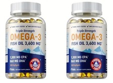  2 Bottle Triple Strength Omega  3 Fish Oil   3600  mg per Serving  1300  mg EPA