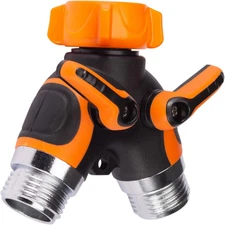 Orange Metal Giraffe Tools Garden Hose Splitter 2 Way for Outdoor Faucet Spigot