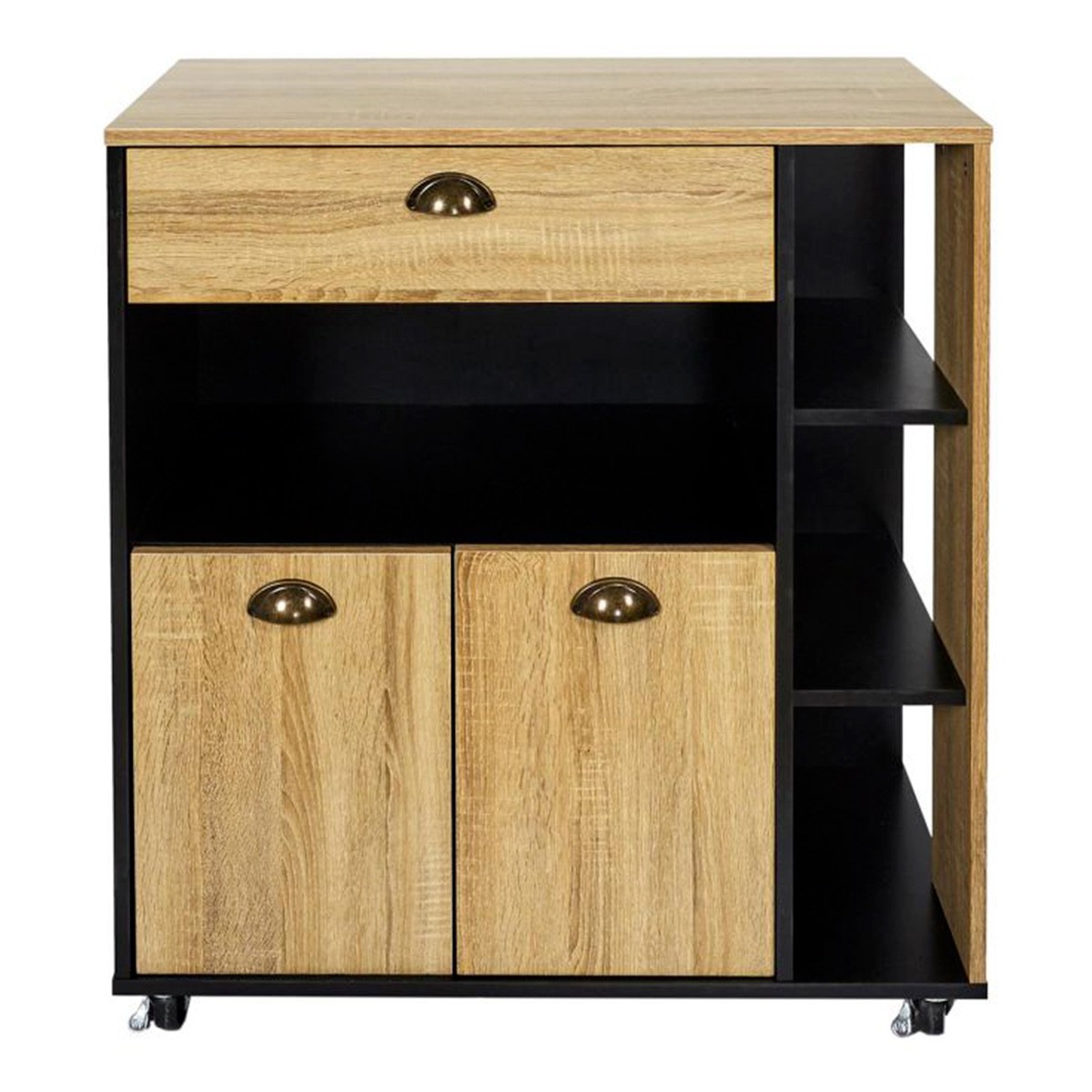 Desserte de cuisine Chef 86cm en bois marron et métal noir style industriel