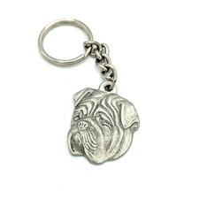 1982 Rawcliffe Pewter I Love My Bulldog Keychain Key Ring Bag Charm