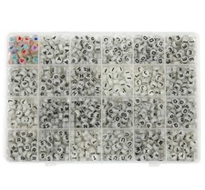 Glow-in-Dark Round Acrylic Black Letter Bead Set 1200 Beads  Elastic String 