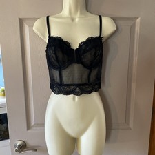 Auden Size M Black Lace Underwire Corset Longline Bra