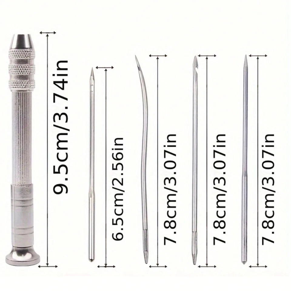 Juego de 5 punzones de coser de cuero con agujas reemplazables hágalo usted mismo kit de herramientas artesanales de cuero Reino Unido - Imagen 2 de 4