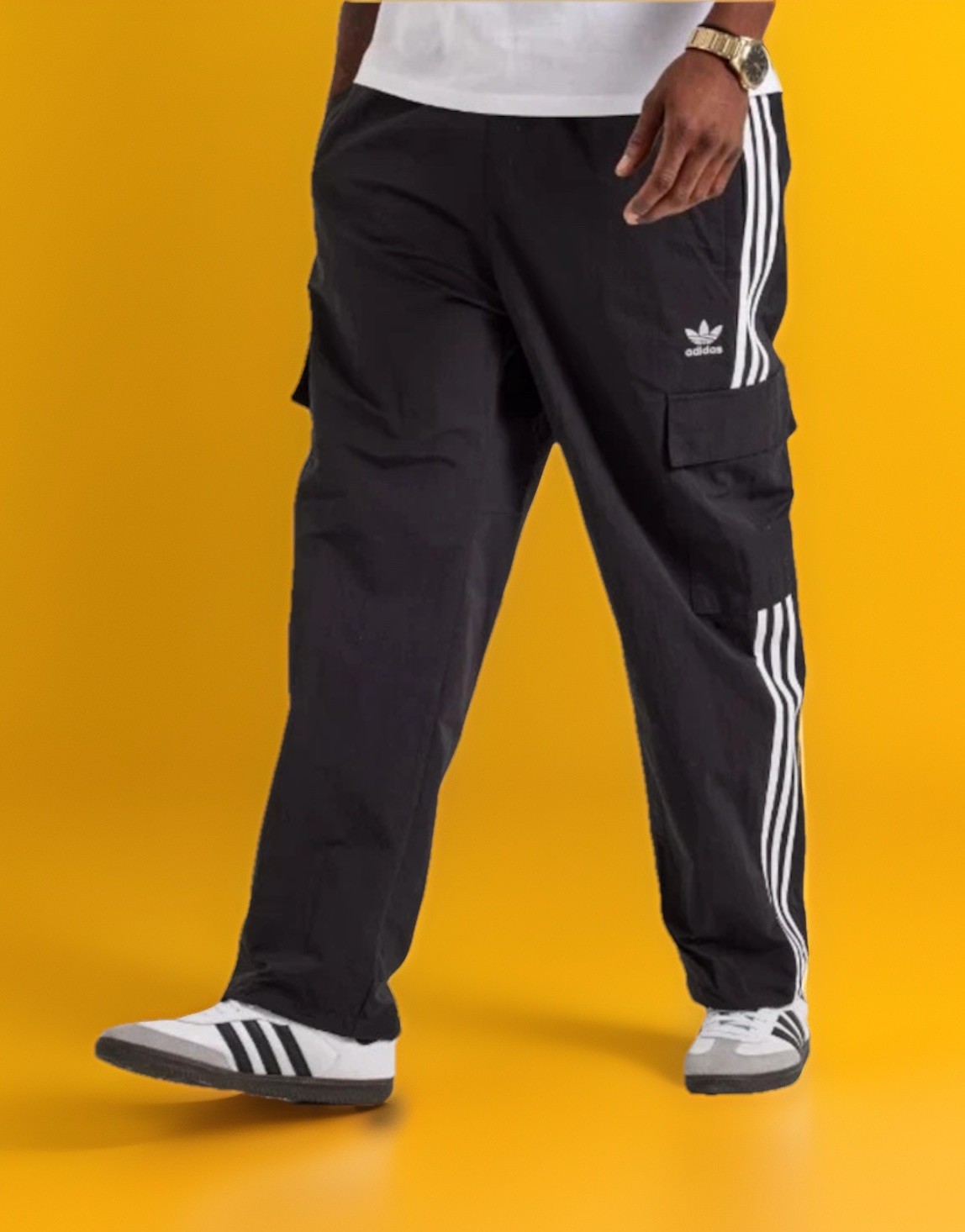 $80 Men’s ADIDAS ORIGINALS CARGO Trefoil Track PANTS Medium HR3364 Black White