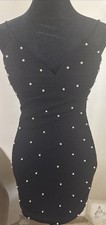 BCX Women's Black Faux Pearl Knit Bodycon Mini Stretch Dress Size Small