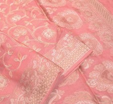 Sushila Vintage light Coral Saree Pure Tussar Silk Embroidered Soft Sari Fabric