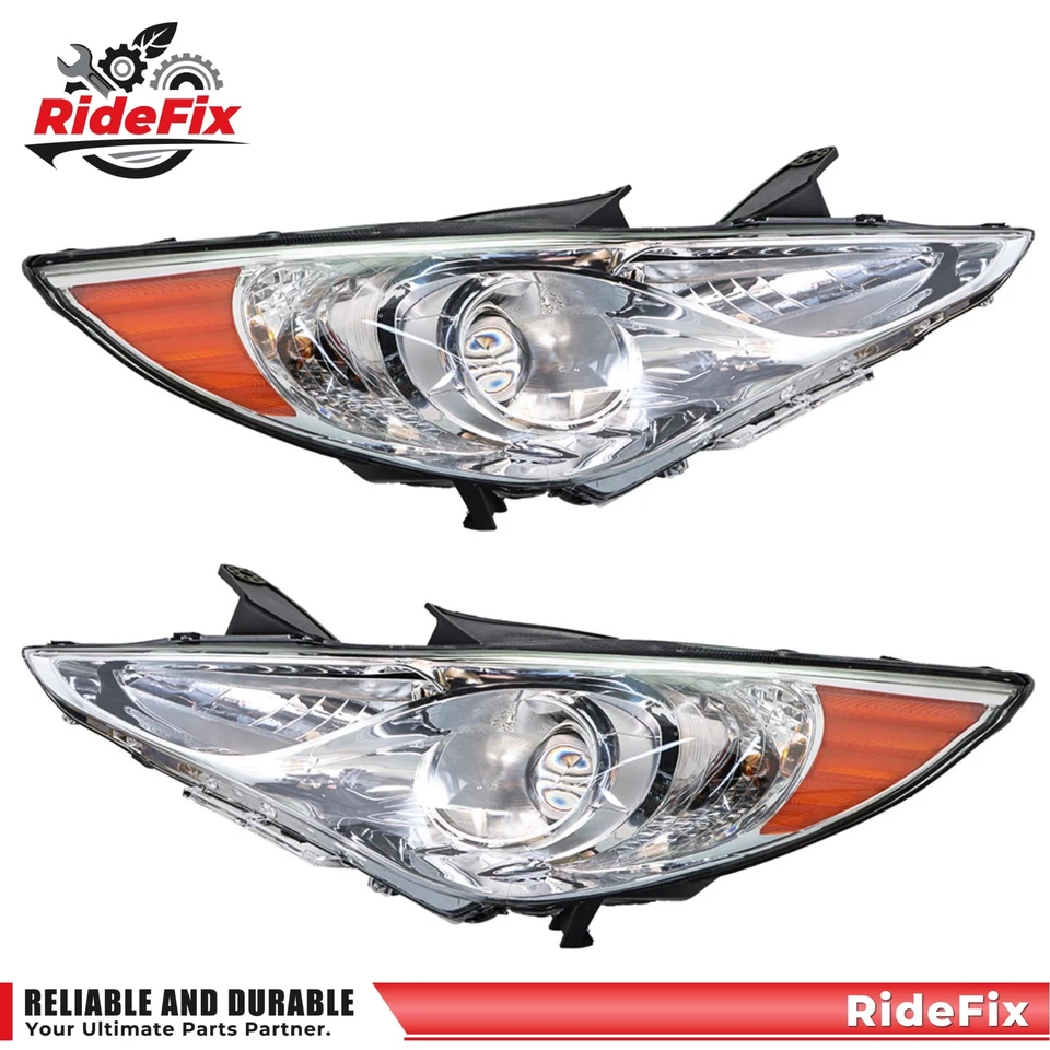 For Hyundai Sonata 2011-2014 Headlights Headlamps Projector Pair Chrome Halogen - Image 2 of 4