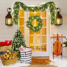 6.2 FT Real Touch Christmas Garland with Lights & Timer, Realistic Lighted Green