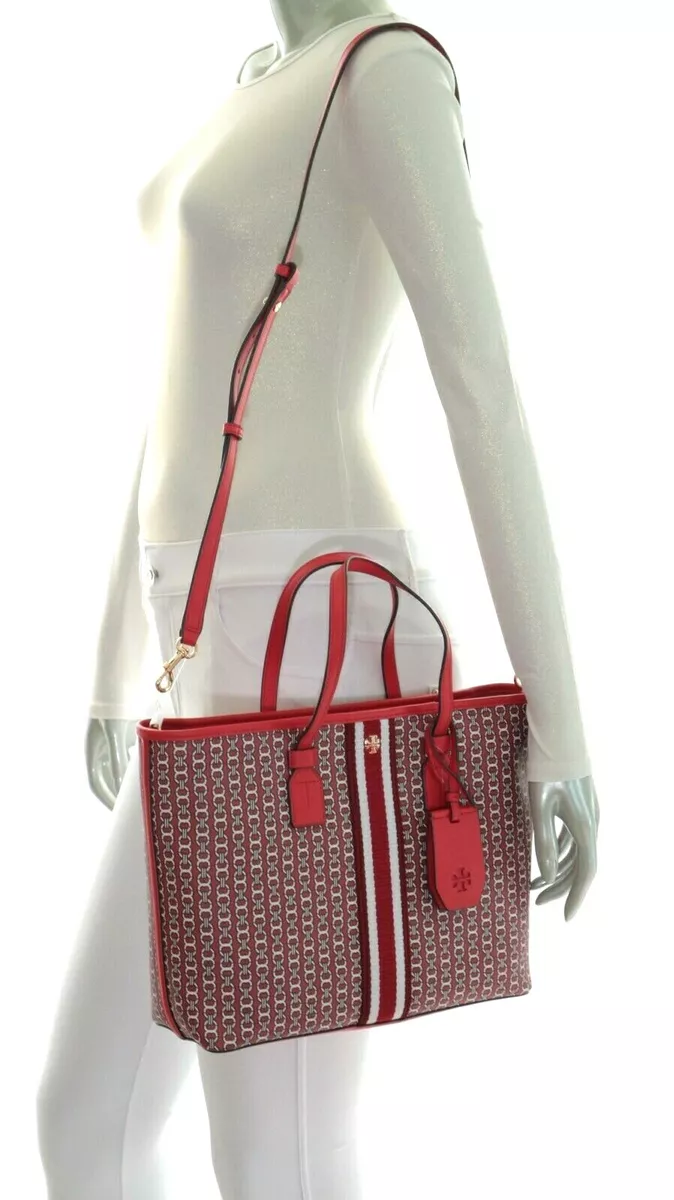 Tory Burch Gemini Link Canvas Top Zip Small Tote Bag Dutch Red Gemini Link