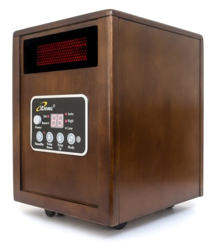 iLIVING ILG-918 Portable Infrared Space Heater with Walnut Wooden Cabinet, 1500W - Picture 2 of 5