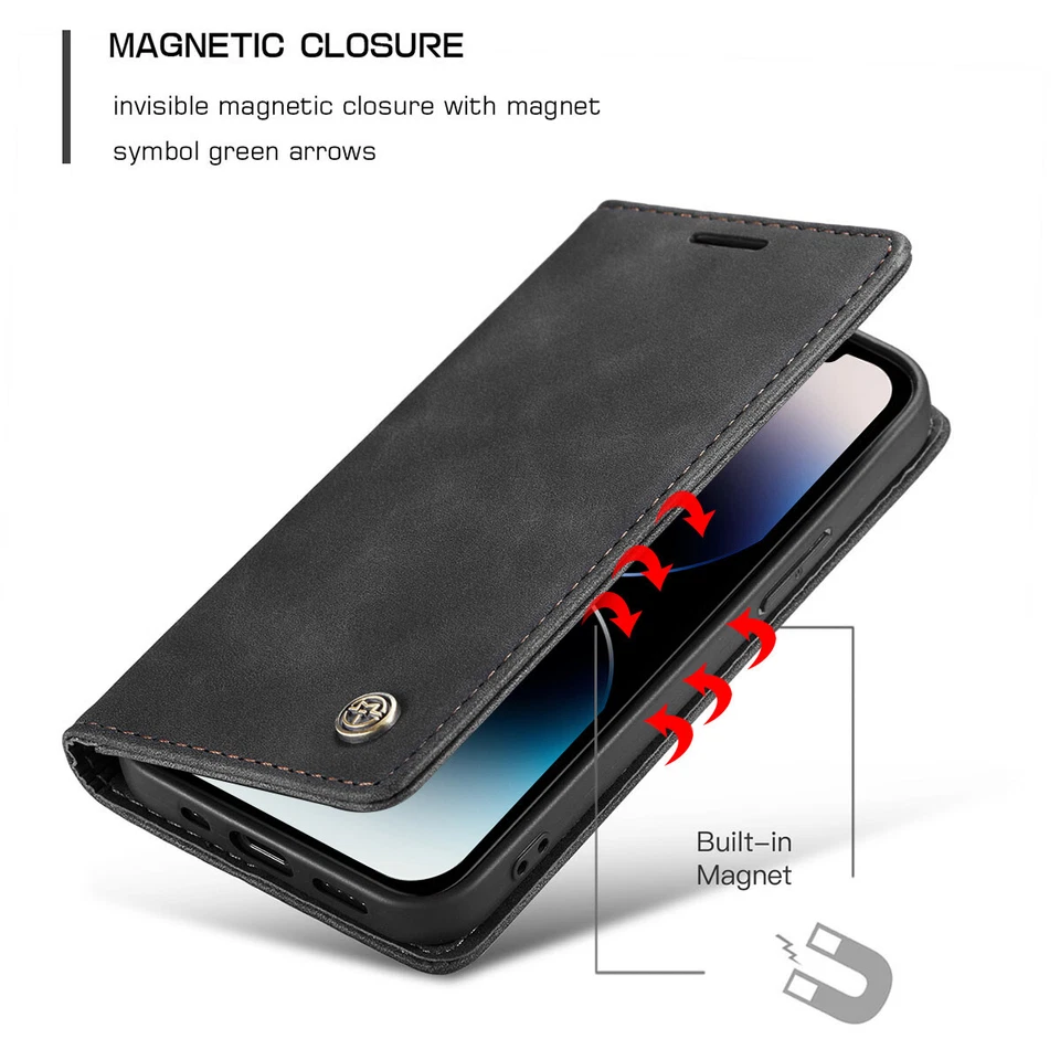 Funda tipo billetera de cuero abatible para iPhone 15 14 13 11 Pro Max SE 2022/2020 X 8 7 Foto 4 de 4