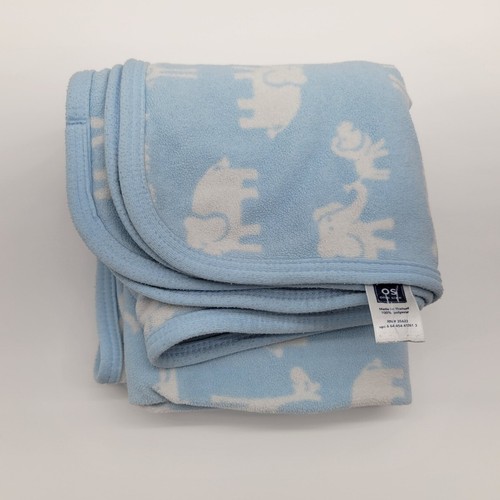 Carters Blue Baby Blanket White Animals Giraffe Elephant Alligator Lovey - Picture 5 of 8