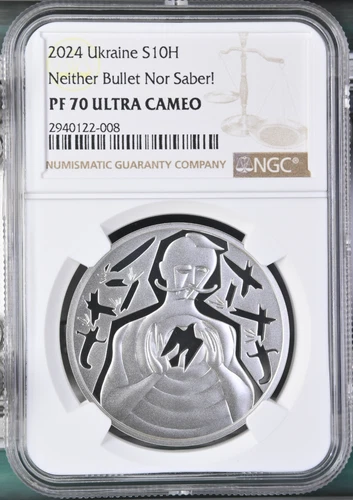 2024 Ukraine Silver Coin "Neither Bullet Nor Saber" NGC PF70