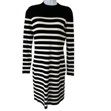 Banana Republic Womens SZ XS Black White Stripe Long Sleeve Bodycon Dress NEW