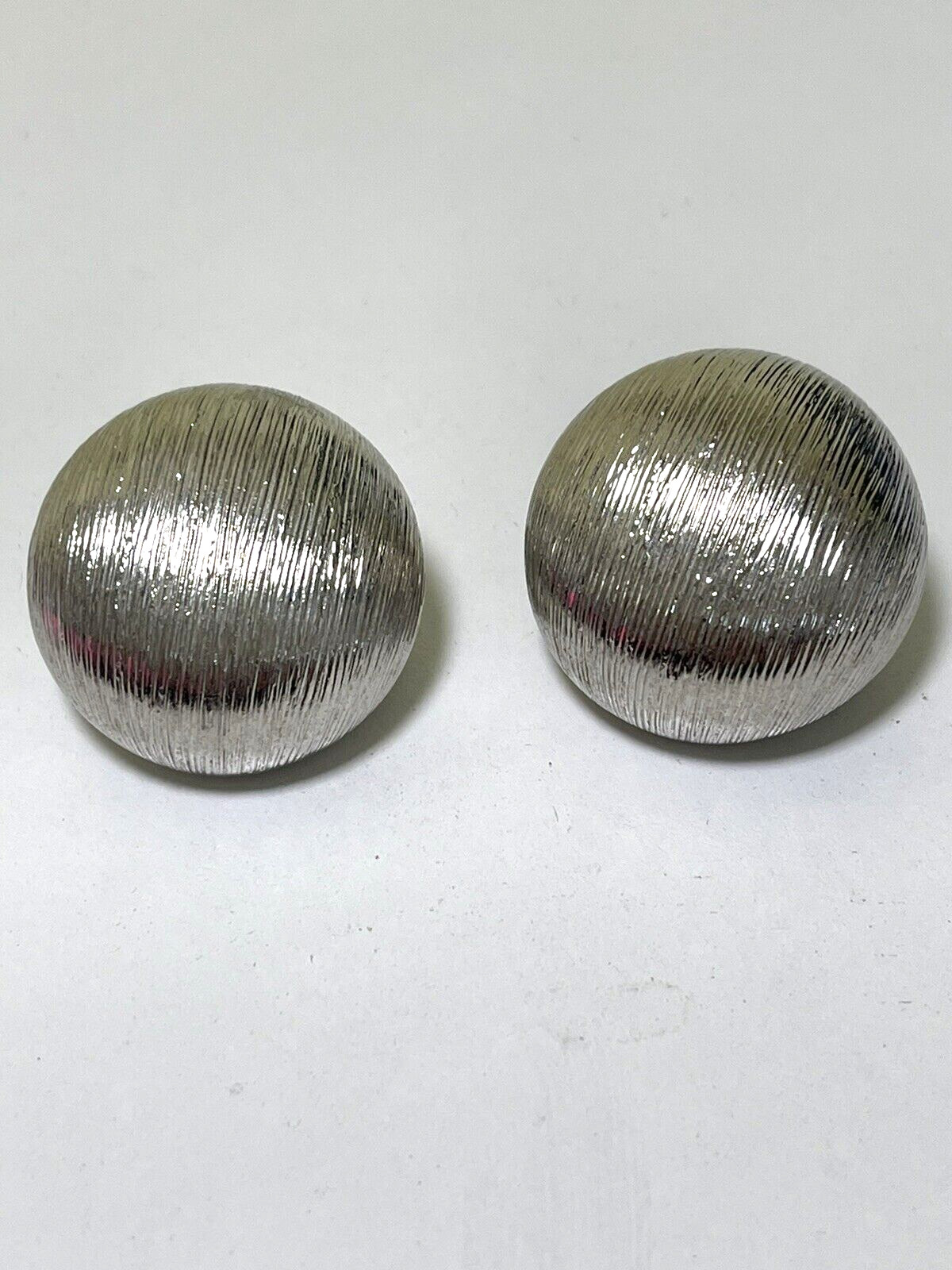 Silver Brushed Large Button Round Clip Earrings - image 1