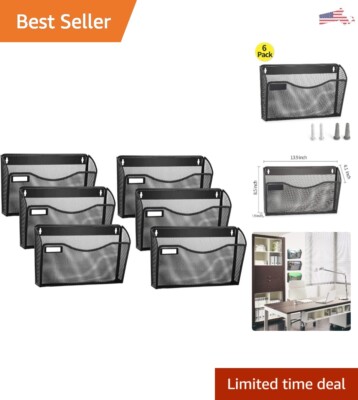 Sturdy Black Wall File Holder - Efficient Metal Organizer - Label Panel