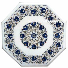 18" Marble Corner Table Top Lapis inlay semi precious stone Floral Handmade work