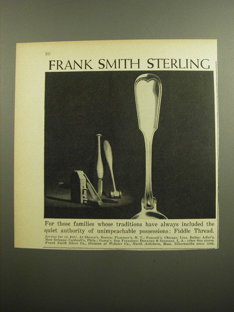 1960 Frank Smith Sterling Silver Fiddle Thread Pattern Silverware Ad