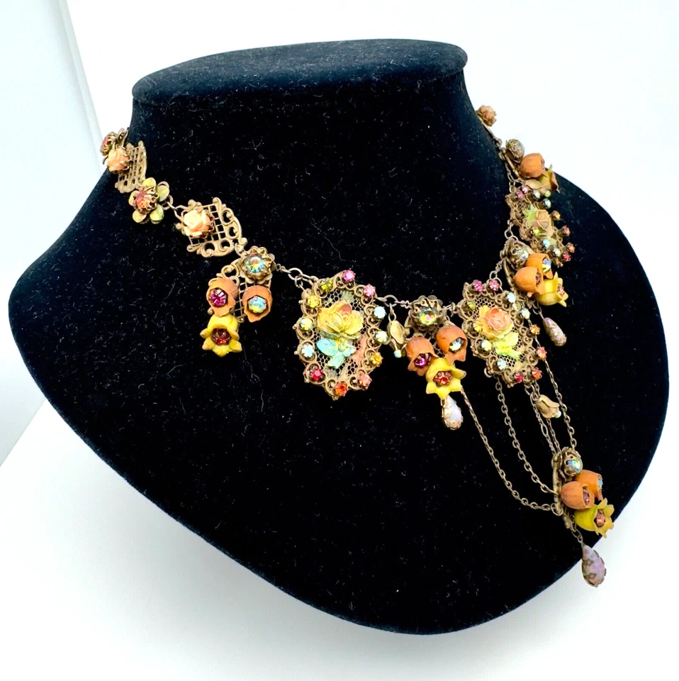 Hermoso collar vintage con flores y cristales de Michal Negrin único #5# Foto 4 de 4