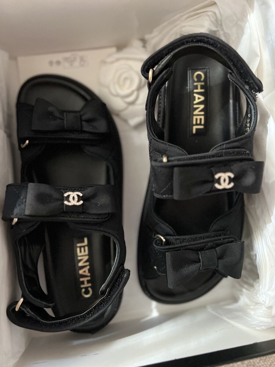 BNIB Chanel Dad Sandal CC Crystals In Black With Bows Size BNIB Chanel Dad Sandal CC Crystals In Black With Bows Size