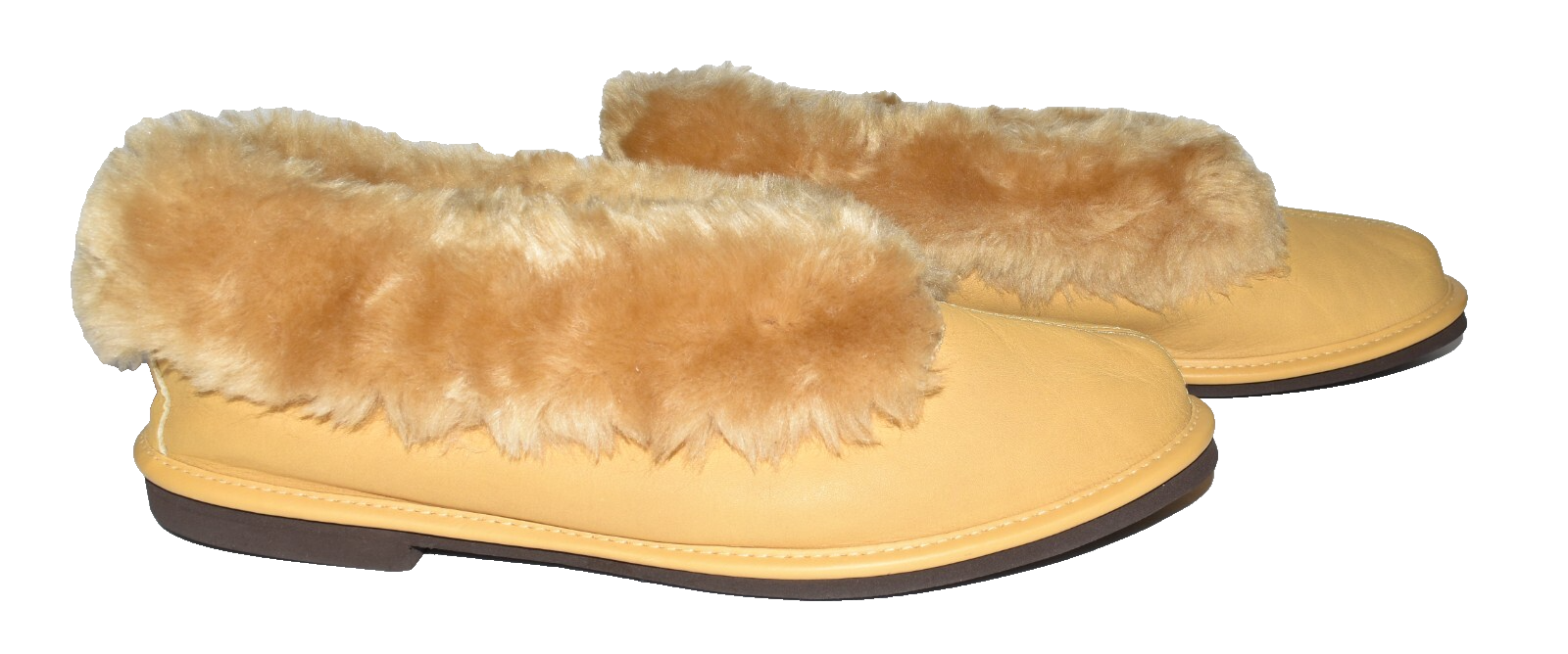 PANTOFOLA D’ORO Pantofole da donna in pelle dorata con fodera in soffice pelliccia sintetica taglia 10 nuove senza scatola