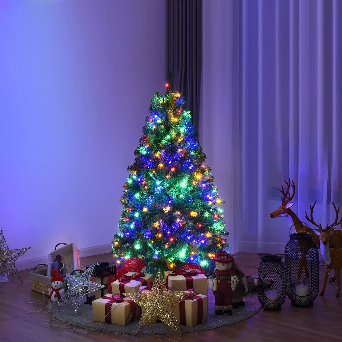 Artificial Hinged Christmas Tree with Remote-Controlled Color-Changing LED Ligh