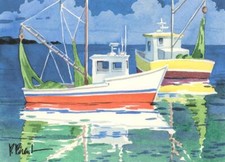 Ceramic Backsplash Tile Mural Nautical Sailing Ship - Fishing Boats at Sea
