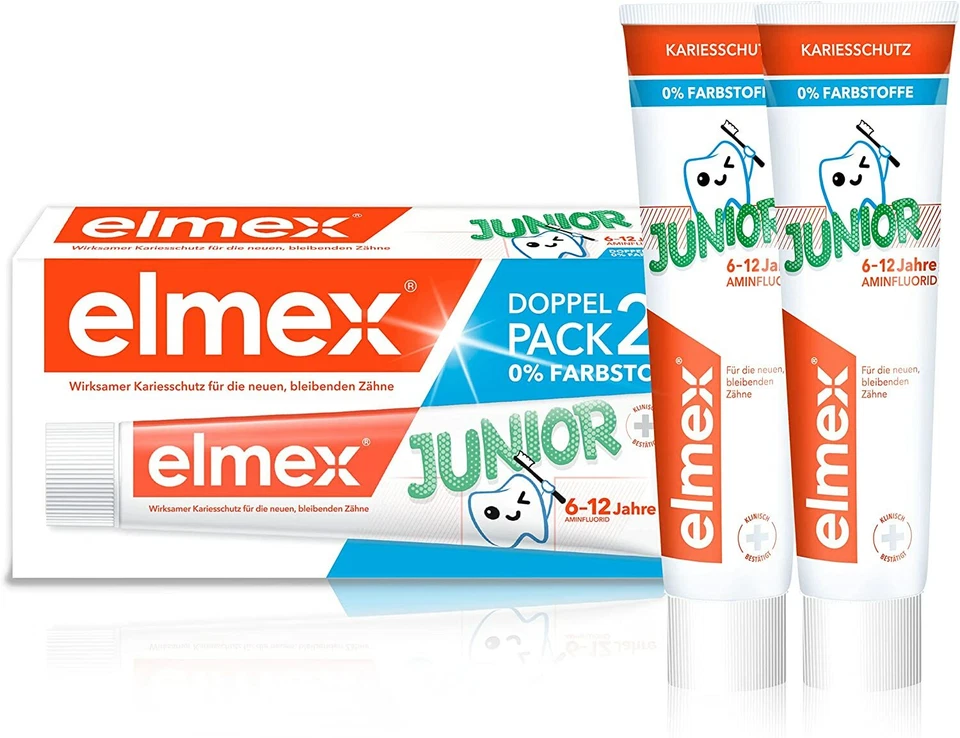 ✅ Elmex Junior Zahnpasta mit Aminfluorid Zahncreme Doppelpack 2x 75ml ✅