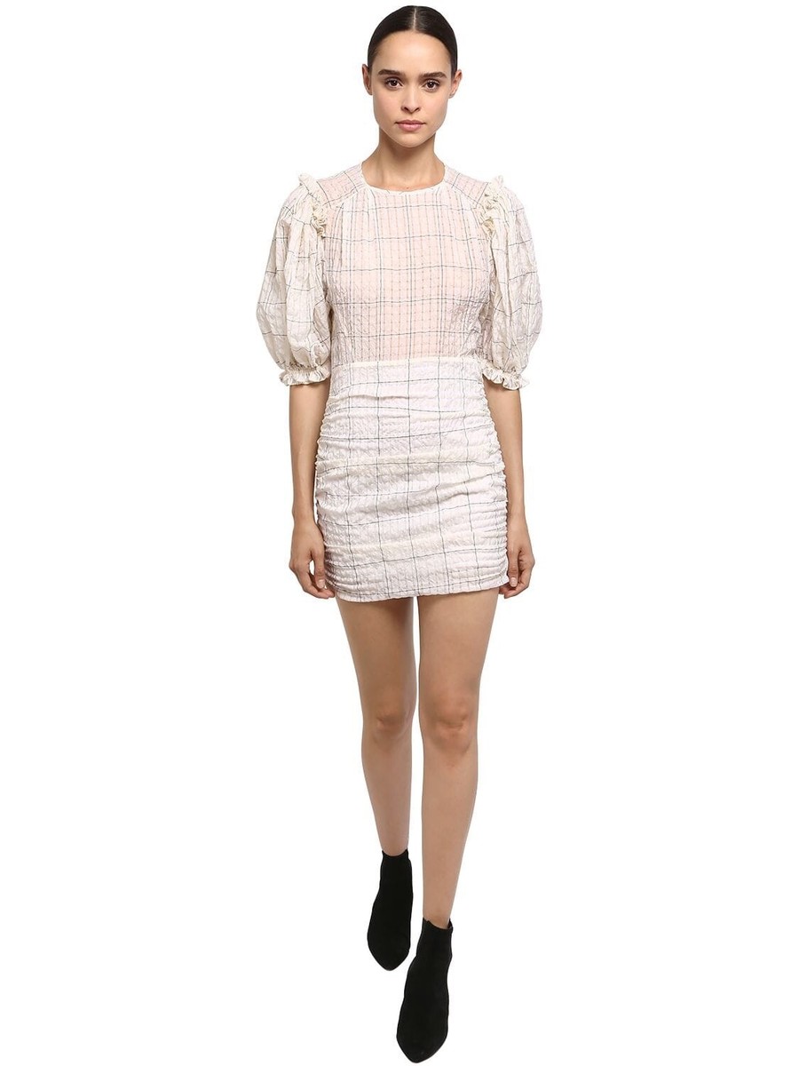 organza windowpane dress $1,025 ISABEL MARANT Check Print Organza Ecru Dress Black & Cream Window  Pane 34