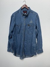 Wrangler Riggs Workwear Shirt Sz L Blue Denim Cotton Long Sleeve Button Up