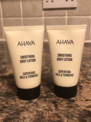 Ahava Smoothing Body Lotion Superfood Kale & Turmeric, 2 x 40ml Tubes, New - Image 1 of 4