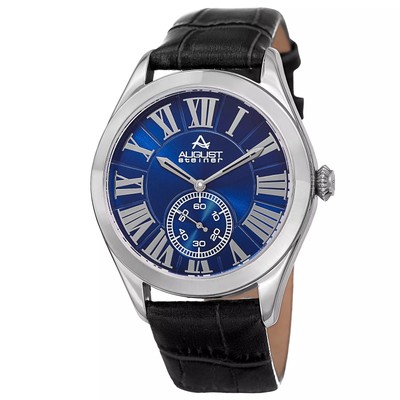 August Steiner AS8203BK Quartz Blue Dial with Embossed Leather Strap Mens Watch