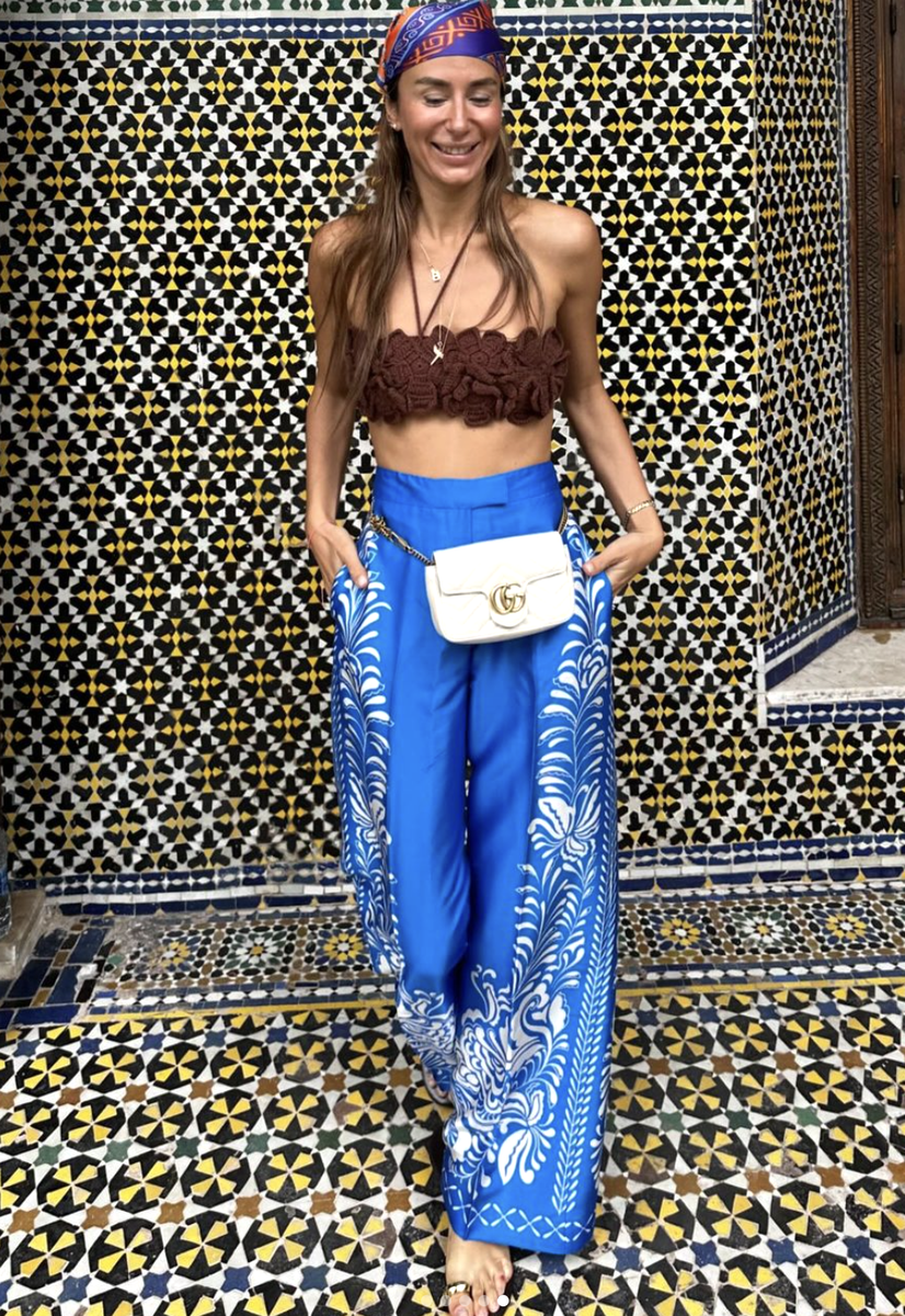 テレビ NWT_ZARA WOMAN SS24 SATIN EFFECT PRINTED PANTS HIGH WAIST BLUE