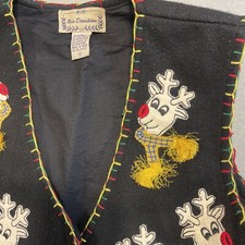 Vtg Ultimate Ugly Christmas Vest Med. Reindeer Applique Sleeveless Novelty