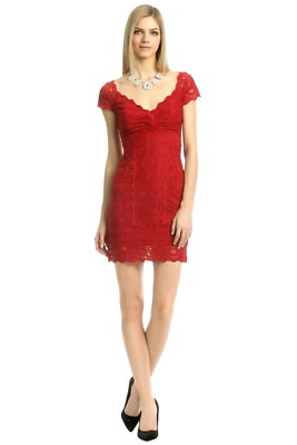 Nicole Miller Work What You Got Dress Red Lace Overlay MSRP $430 Romantic  XL | eBay