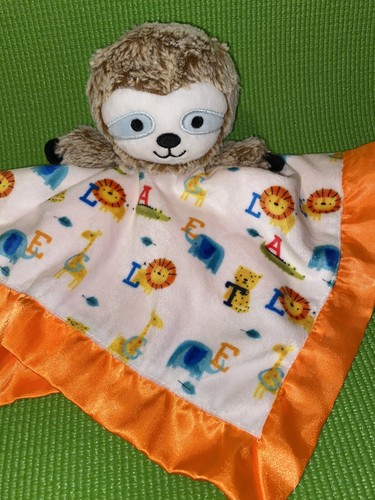 Baby Starters Sloth Security Blanket Rattle Lovey Orange Satin Trim Lion Tigers - Foto 2 di 9