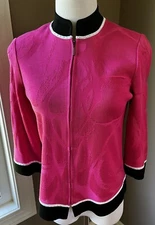 Ming Wang Fuchsia  Short Zip Front Jacket w/Black & White Accents Size XS EUC