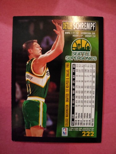 Detlef Schrempf Seattle Supersonics Carte Basket NBA Fleer 1994-95 #222 - Picture 2 of 2