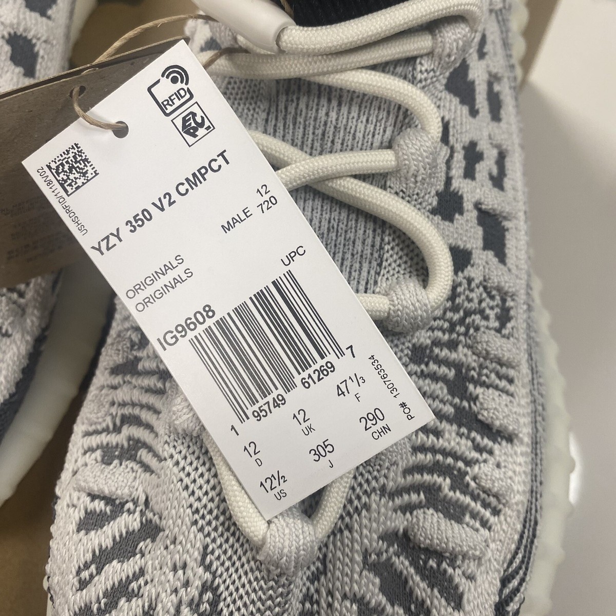 Size 12.5 M-ADIDAS YEEZY 350 V2 CMPCT SLATE PANDA DS OG ALL IG9608